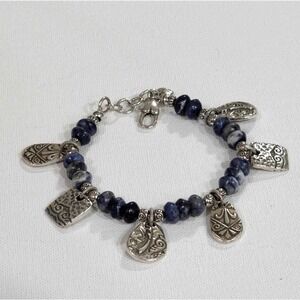Brighton gypsy lace Beaded Charm‎ Bracelet Silver Pl Blue Stone Beads Jewelry